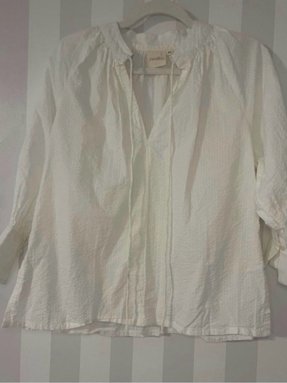 Reistor Relaxed Fit Top with Front-tie in Cream Xs s size works for both